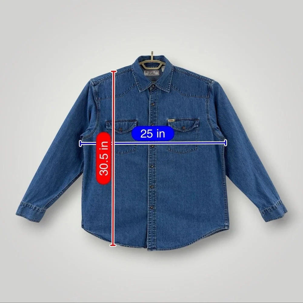 Levi Strauss Signature Western Shirt Mens L Blue Denim Snap Button Cotton Cowboy